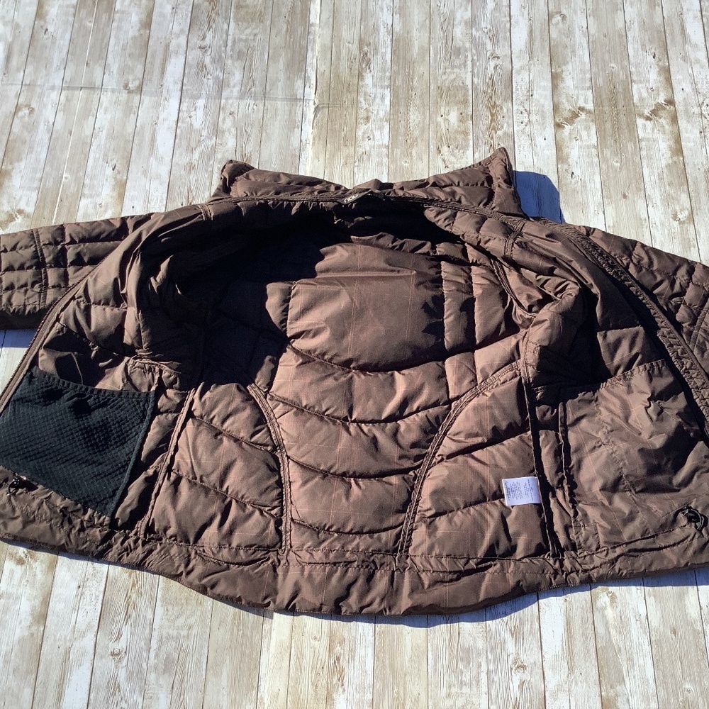 NAU Women Goose Down Puffer Jacket Plaid Brown XS extra small (easily can fit S) - Picture 9 of 15